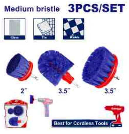 3 Pcs Medium Bristle Brush Set for Drill Cleaning Floors Tile Carpet